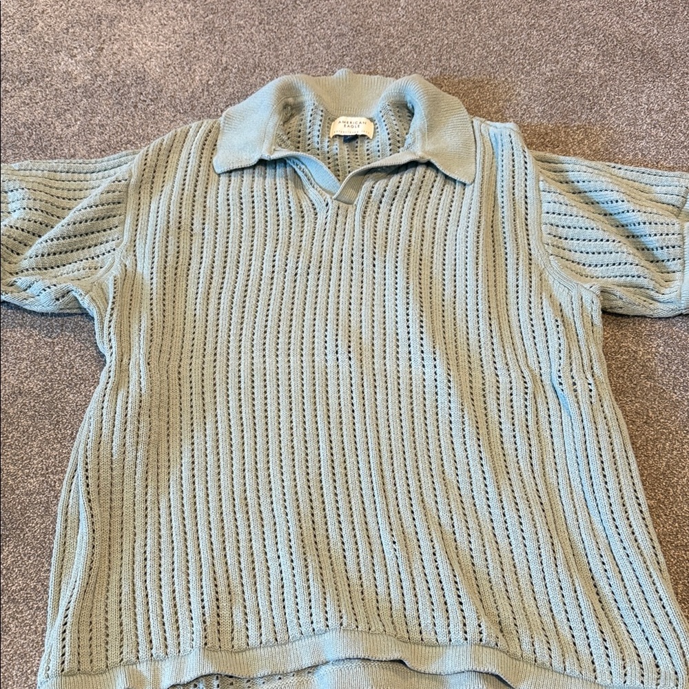 American Eagle Outfitters Light Sage Knit Polo Shirt